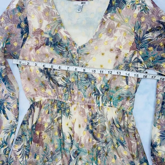 Amuse Society Eva Luna Floral Chiffon Long-Sleeve Mini Dress Size S - Picture 12 of 14